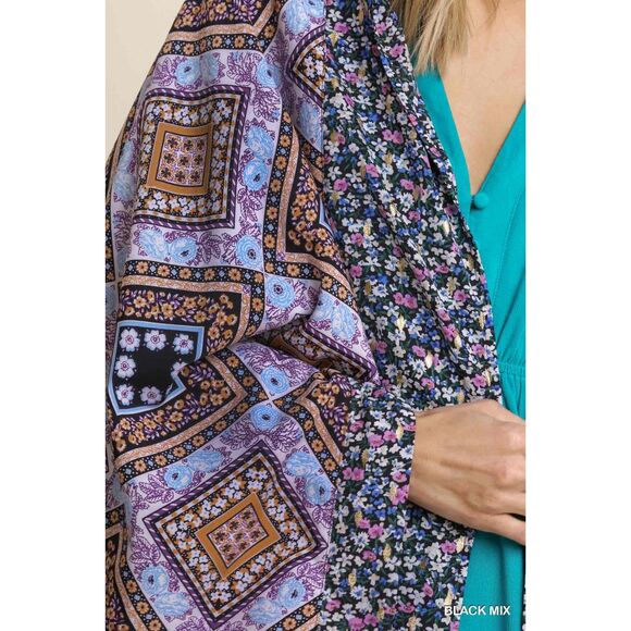 Umgee NWT Purple Boho Patchwork Floral Kimono Boutique Gypsy Kimono Duster S M L - Picture 9 of 9